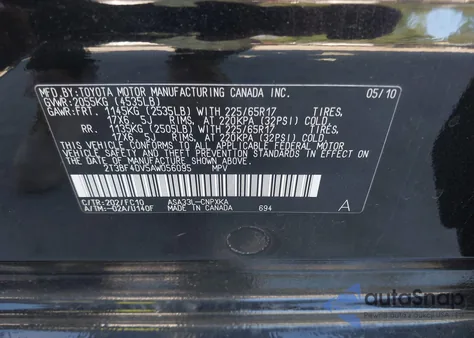 2010 Toyota Rav4 из США, поврежденный, VIN 2T3BF4DV5AW056095